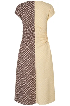 2118 Checkered Jersey, Ruched Waist Midi Dresssg-aw25-d156-2118