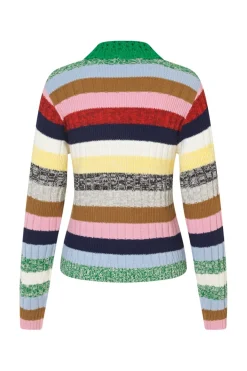 2386 Cotton Mix / Crochet Cotton, Mix Stripe Polo Collar Sweatersg-pf25-k033-2386