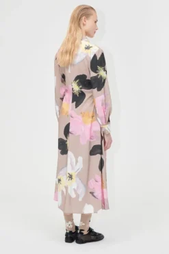 2070 Light Fluid Ecovero, Waist Gather Shirt Midi Dresssg-pf25-d146-2070