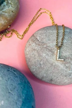 Bogstav halskæde m. sten
