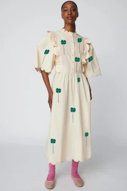 Embroidered Midi Dress With Scallopseb51-4122