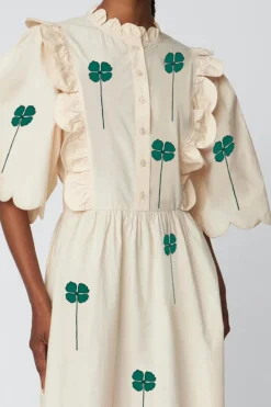 Embroidered Midi Dress With Scallopseb51-4122