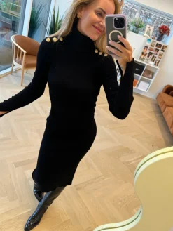 Gold Button Knit Roll Dress