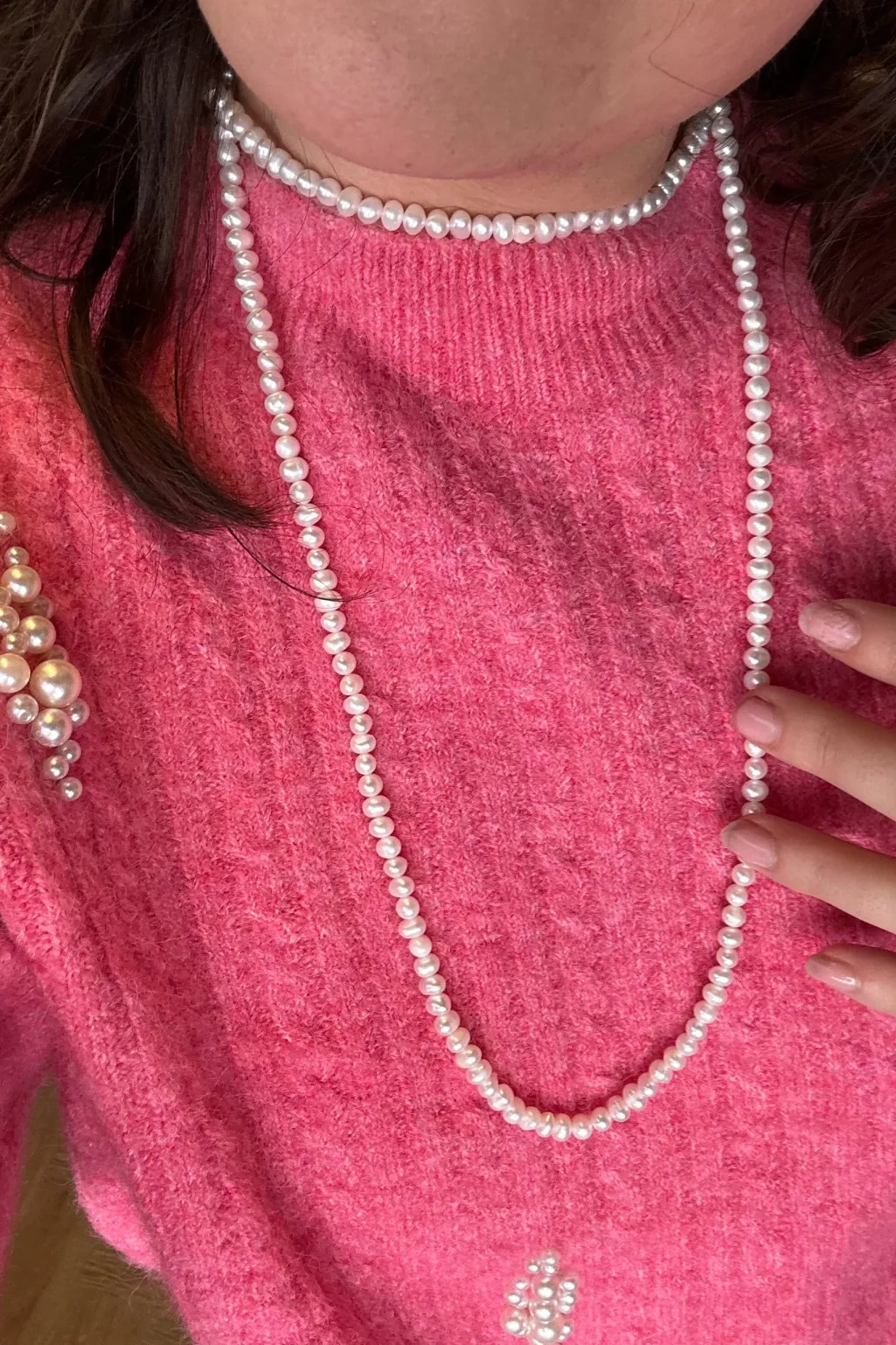 Long Pearl Necklace Hoop