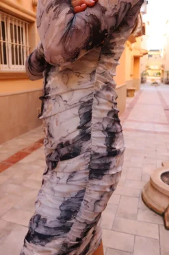 Mesh Ls Long Dress 22219