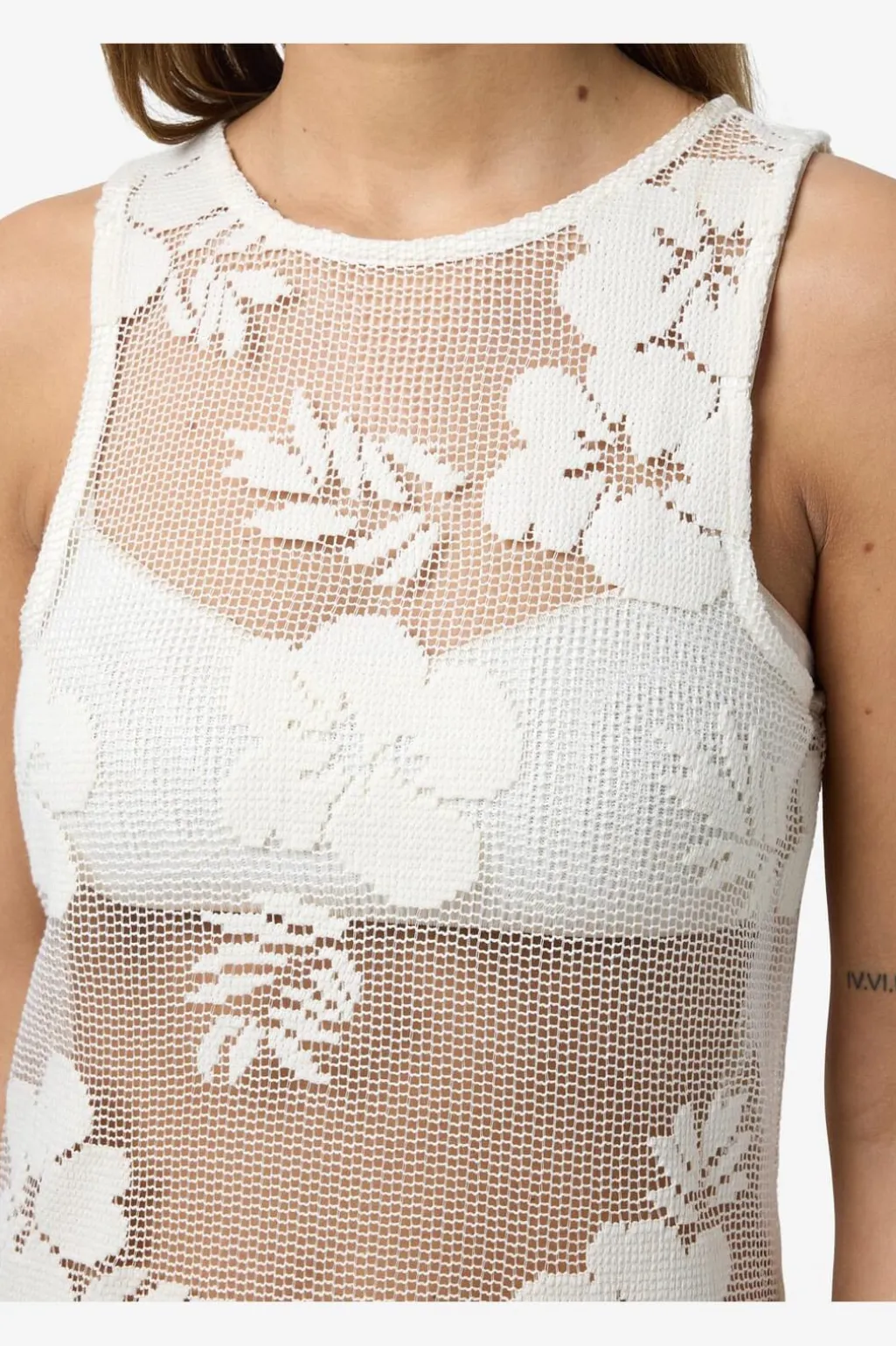 Nmklea S/L Long Flower Lace Slit Dress