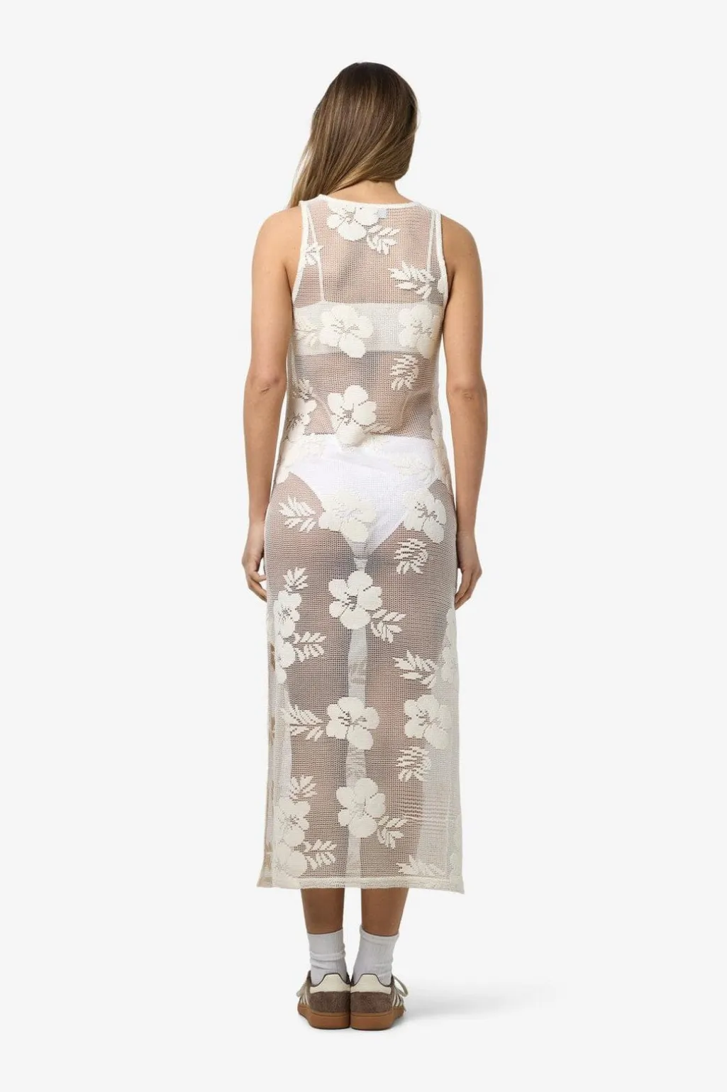 Nmklea S/L Long Flower Lace Slit Dress