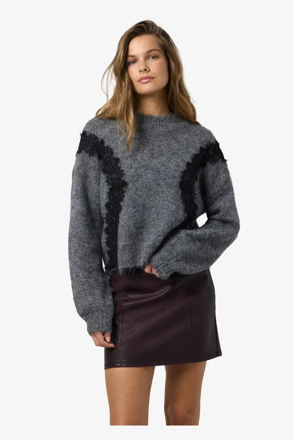 Nmsutton L/S O-Neck Lace Knit Fwd