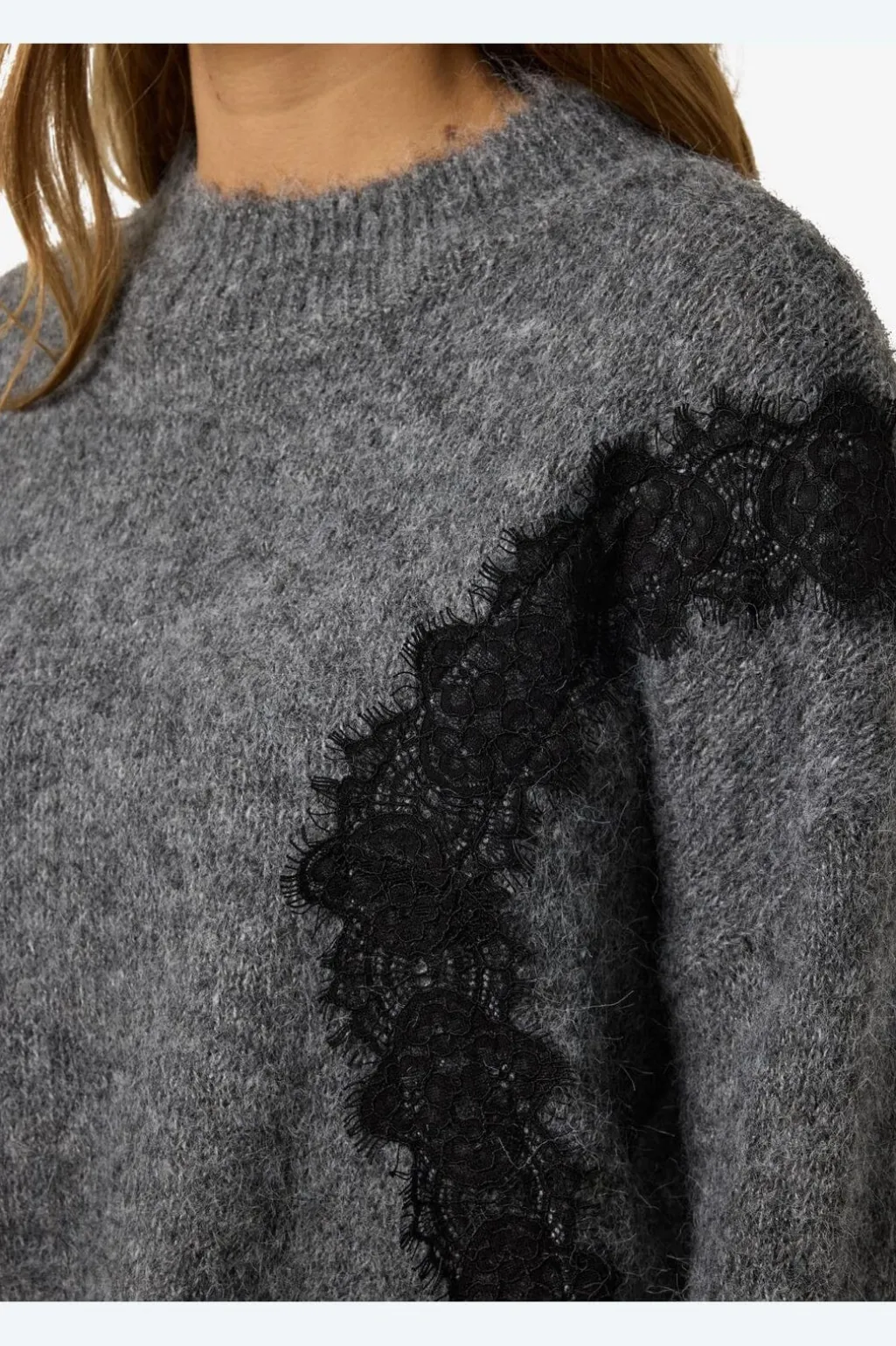 Nmsutton L/S O-Neck Lace Knit Fwd
