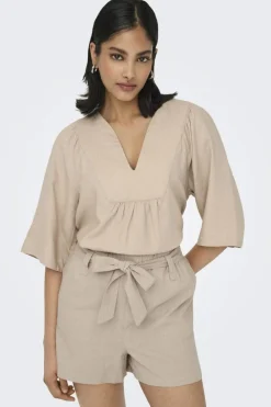 Onlcaro 2/4 V-Neck Linen Bl Top Cc