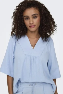 Onlcaro 2/4 V-Neck Linen Bl Top Cc
