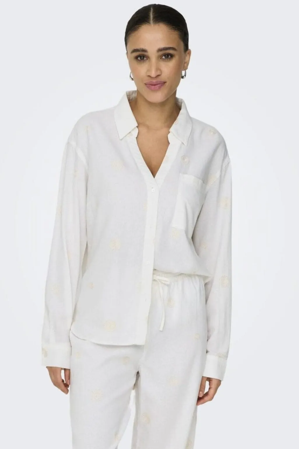 Onlcaro L/S Linen Bl Emb Shirt Cc