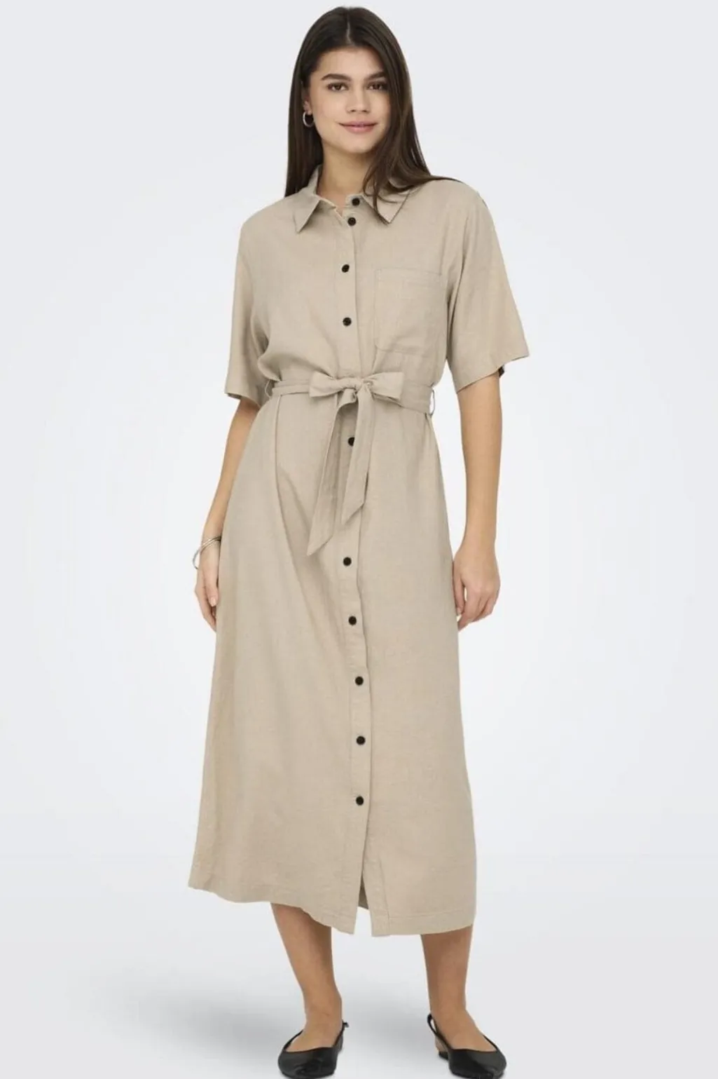 Onlcaro S/S Linen Bl Belt Dress Cc