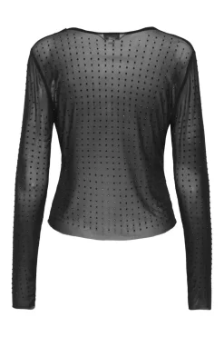 Onlhilen Ls Rhinestone Mesh Top