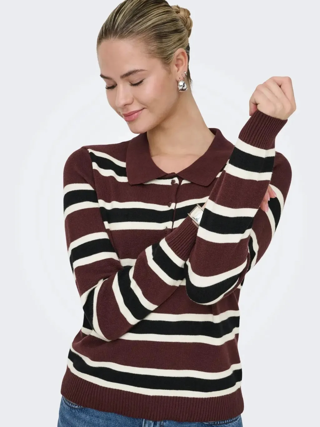 Onllondon Ls Stripe Polo Cc Knt