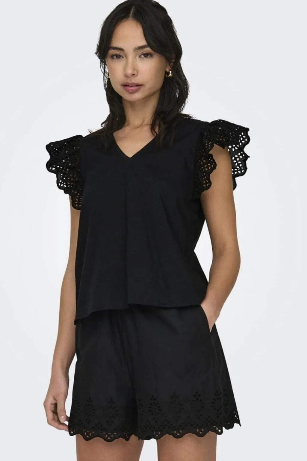 Onllou Life Emb S/S Frill Top