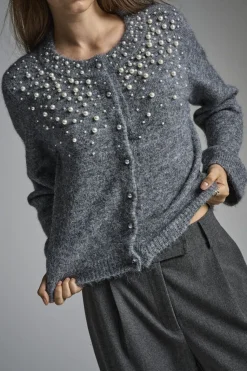 Onlmiggie Ls O-Neck Pearl Cardi Knt