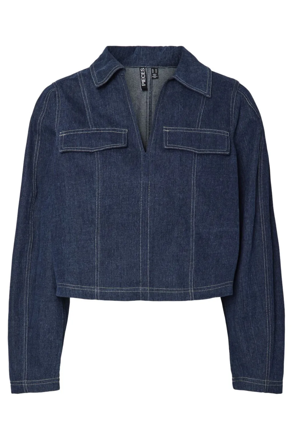 Pcfabia Ls V-Neck Denim Top Fsy