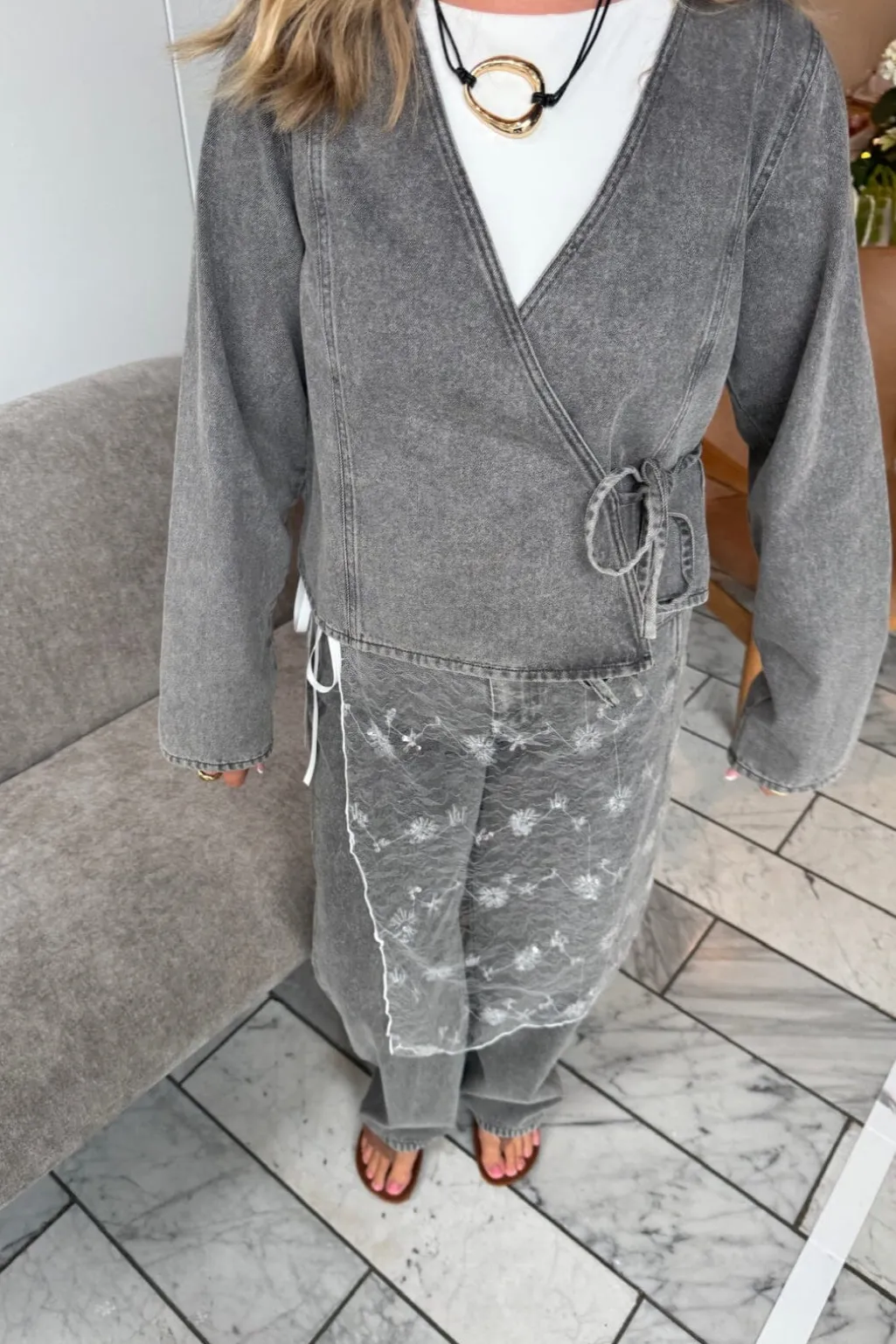 Pcfenna Ls Denim Wrap Shirt Fsy