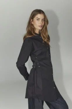 Poppycc Eyelet Tie Shirt Dress 36525