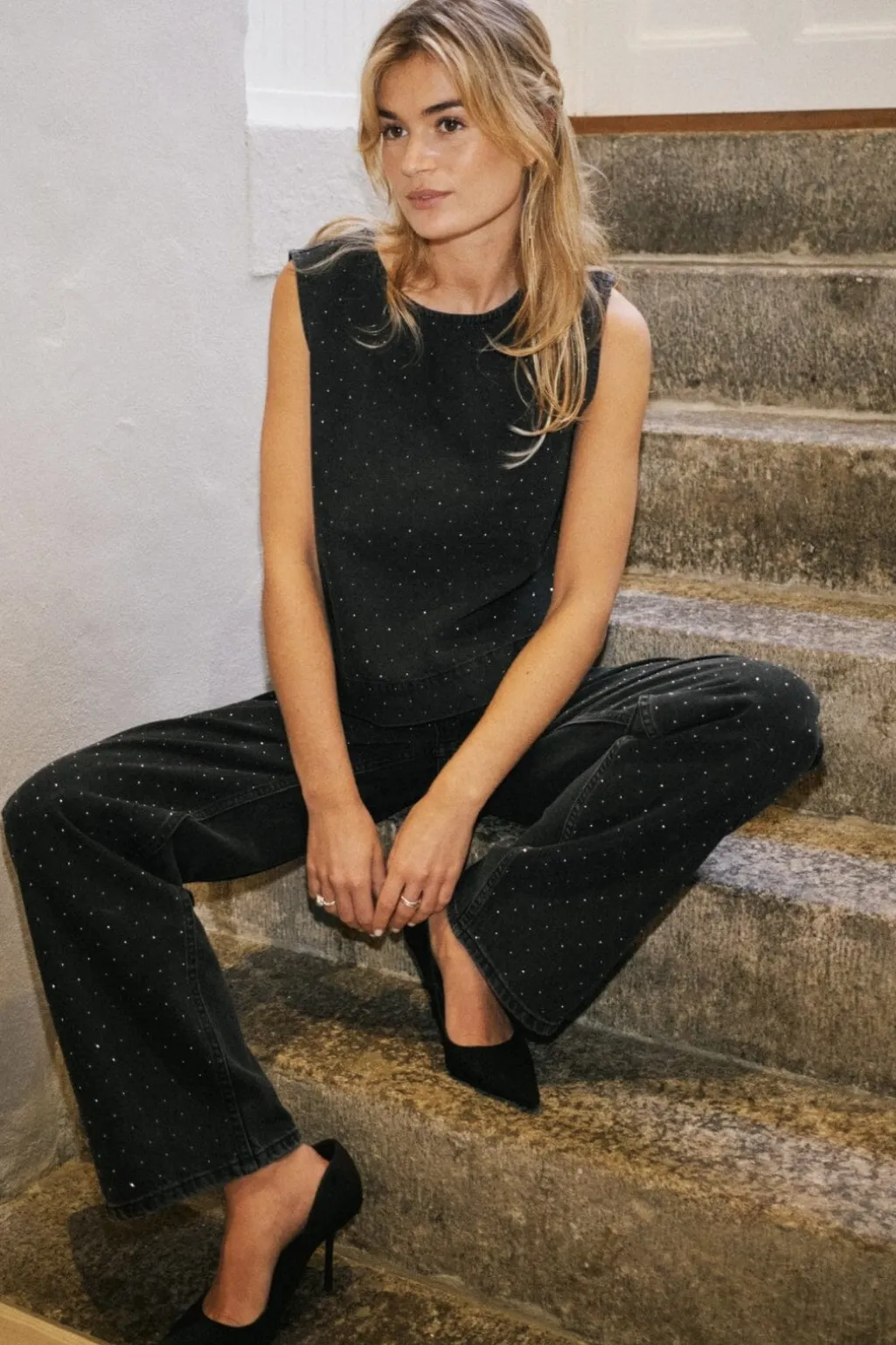 Rissa Bedazzled Denim Top 164461