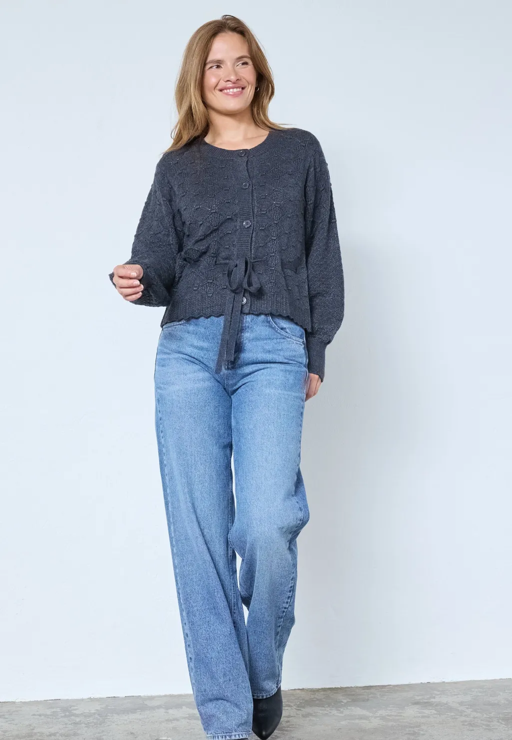 Rowcc Pointelle Tie Cardigan 32241