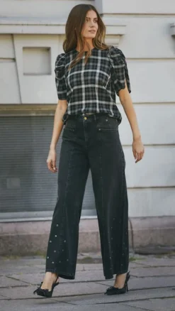 Sallycc Check Ss Blouse 35881