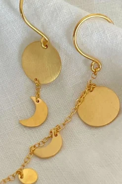 Sun And Moon Earring With Chain