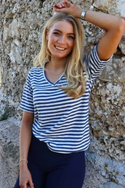 Ulla-Ss-Vneck-Stripe-Tshirt 21674